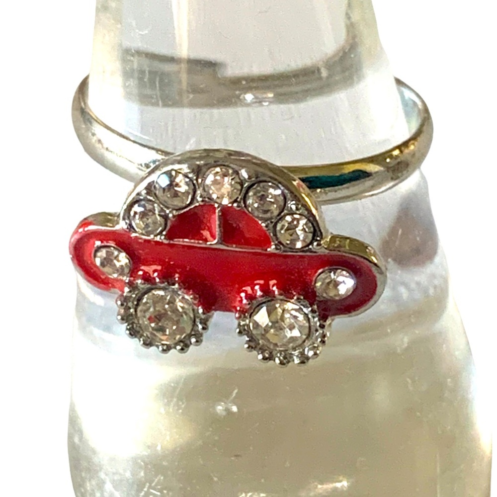 Car ring red enamel with crystals adjustable